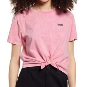 Vans Pink and Black Boyfriend Fit Knot Front Cotton T-Shirt Size Small
